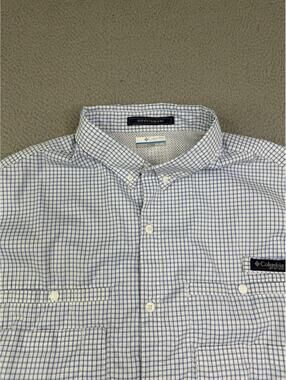 Columbia PFG Performance Blue Check Super Tamiami Fishing Shirt Men's 2XL